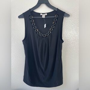 White House Black Market Black Sleeveless Top with Chain Accent